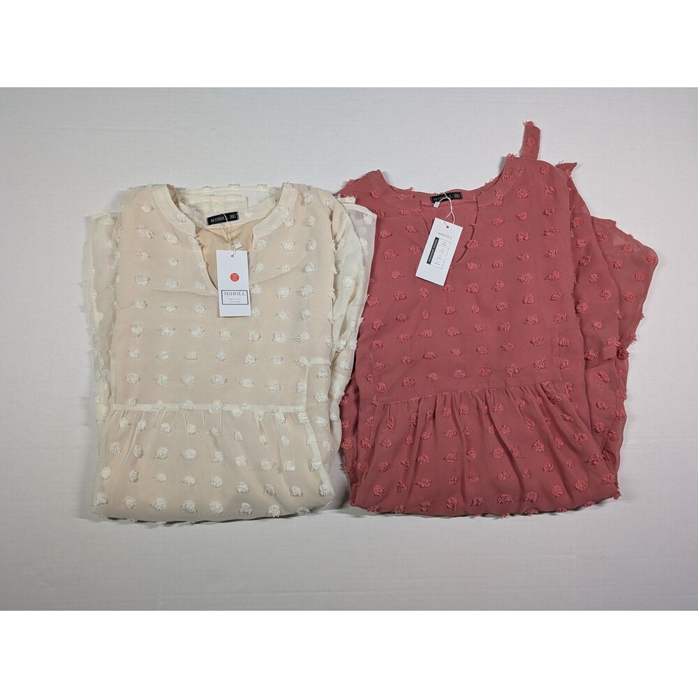 Dusty Pink & Ivory/Cream Swiss Dot Shift Dress XXL (2 dresses)